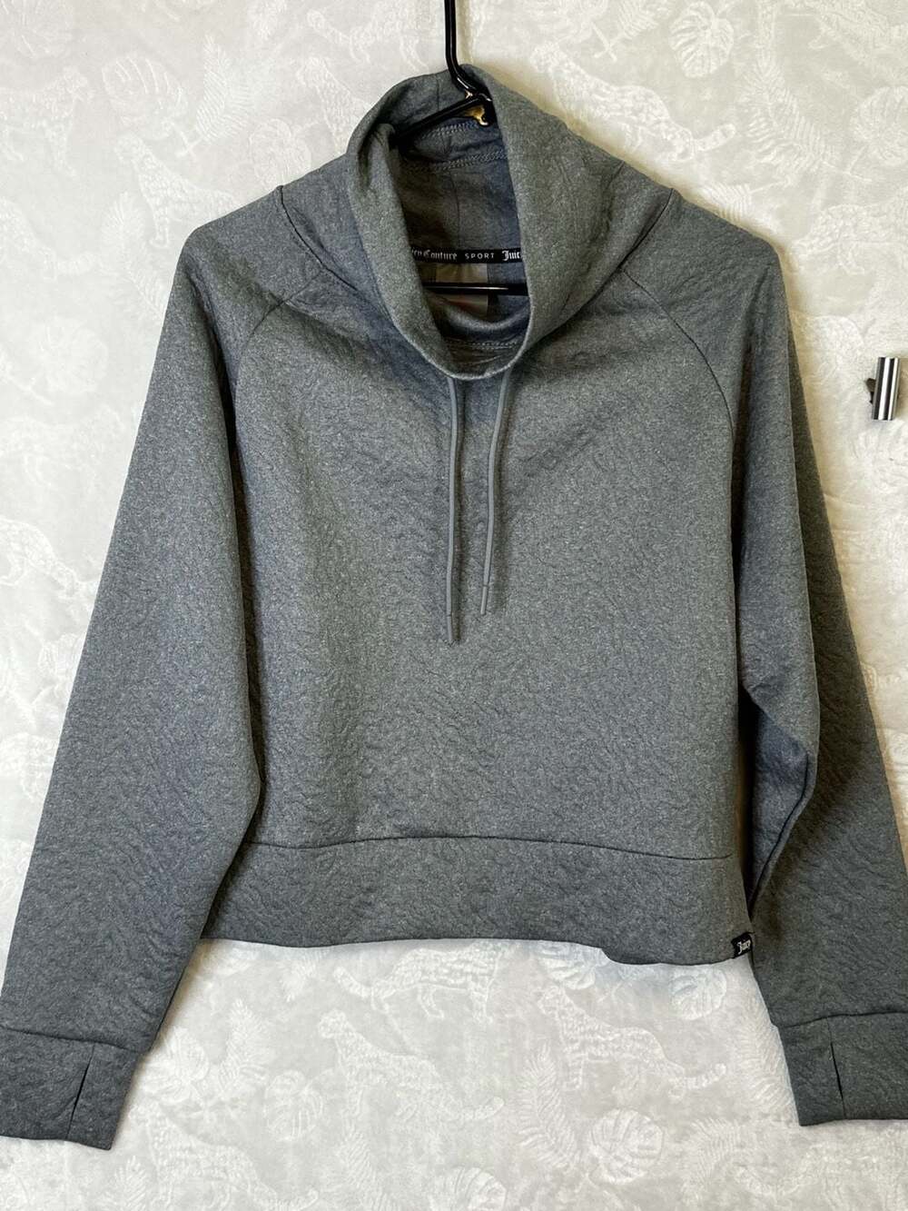 Juicy Couture Sport Gray Quilted Cowl Neck Pullover Hoodie Size M